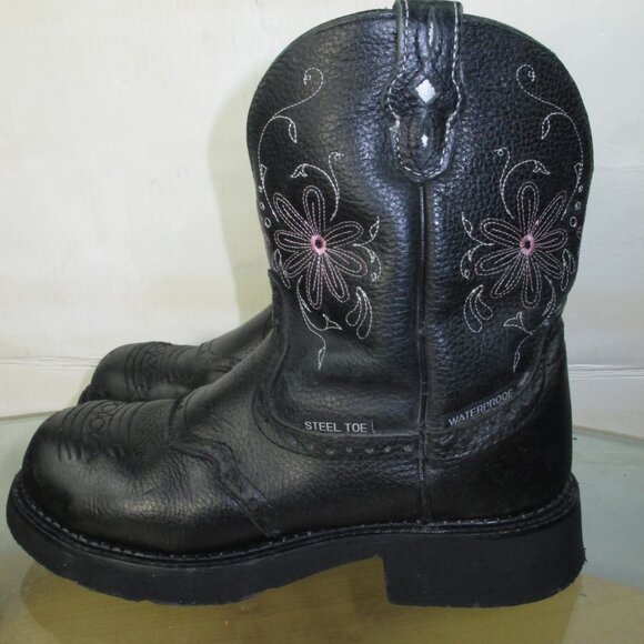Justin Gypsy Steel Toe Black Leather Western Boots Women's Size 8 - Picture 6 of 11